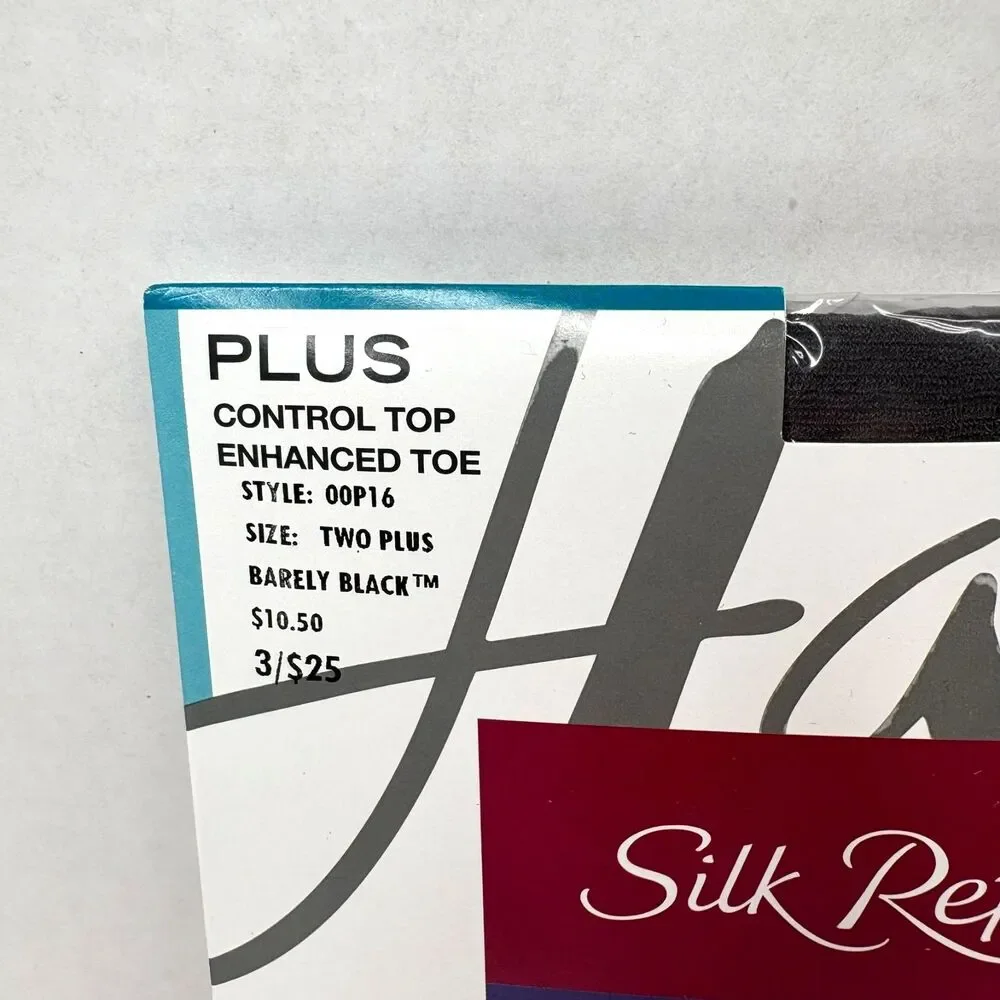 Hanes Silk Reflections Plus Silky Sheer Control Top Pantyhose 2Plus Barely Black